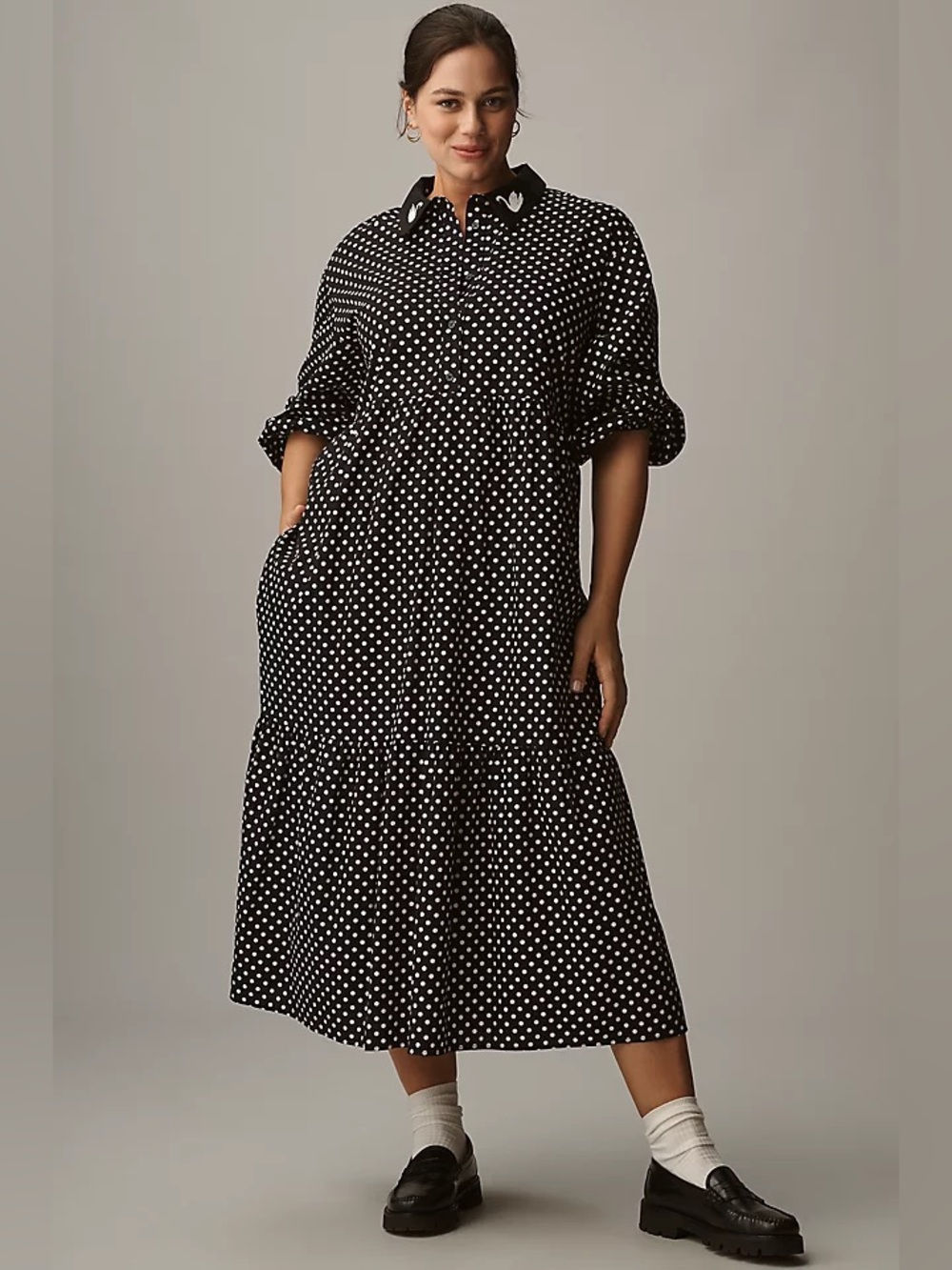NWT Anthropologie Maeve Bettina Cotton Midi Shirtdress Swan Polka Dot Size Large
